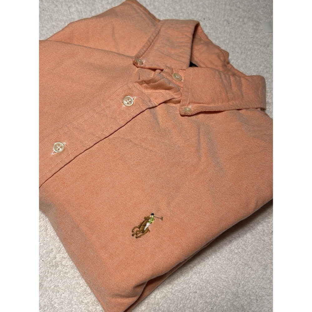 Vintage Ralph Lauren Mens L Peach Button Down Short Sleeve Shirt 100% Cotton